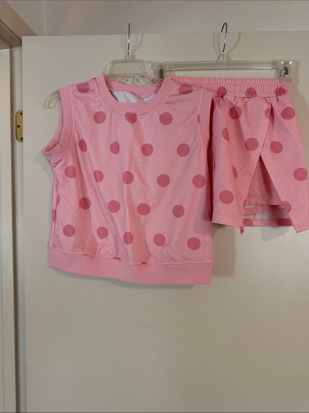 Girls Pink Polka Dot Sleeveless Pajama Set